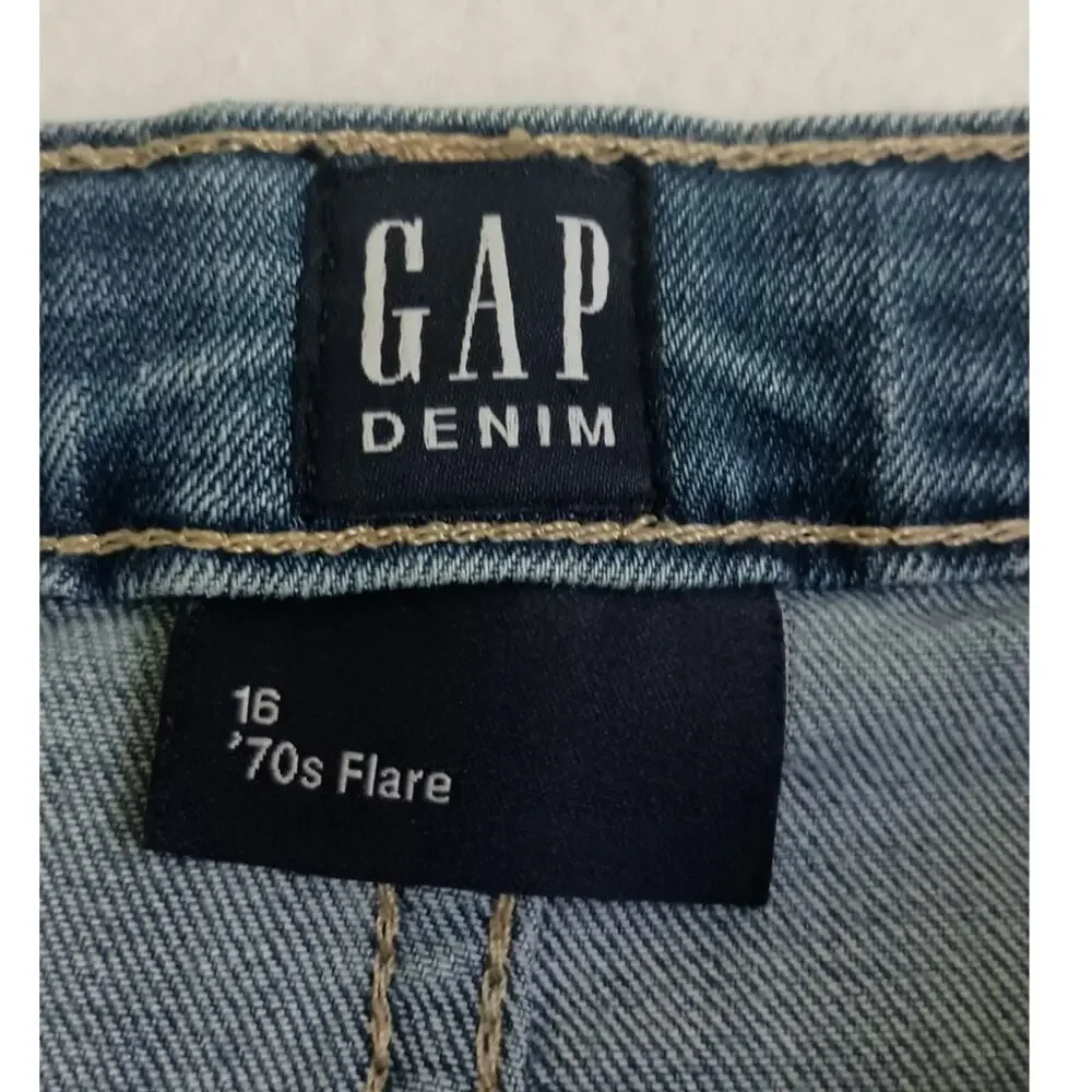 Gap Girls '70s Hi Rise flare Medium Wash blue  jeans Size 16 VGUC